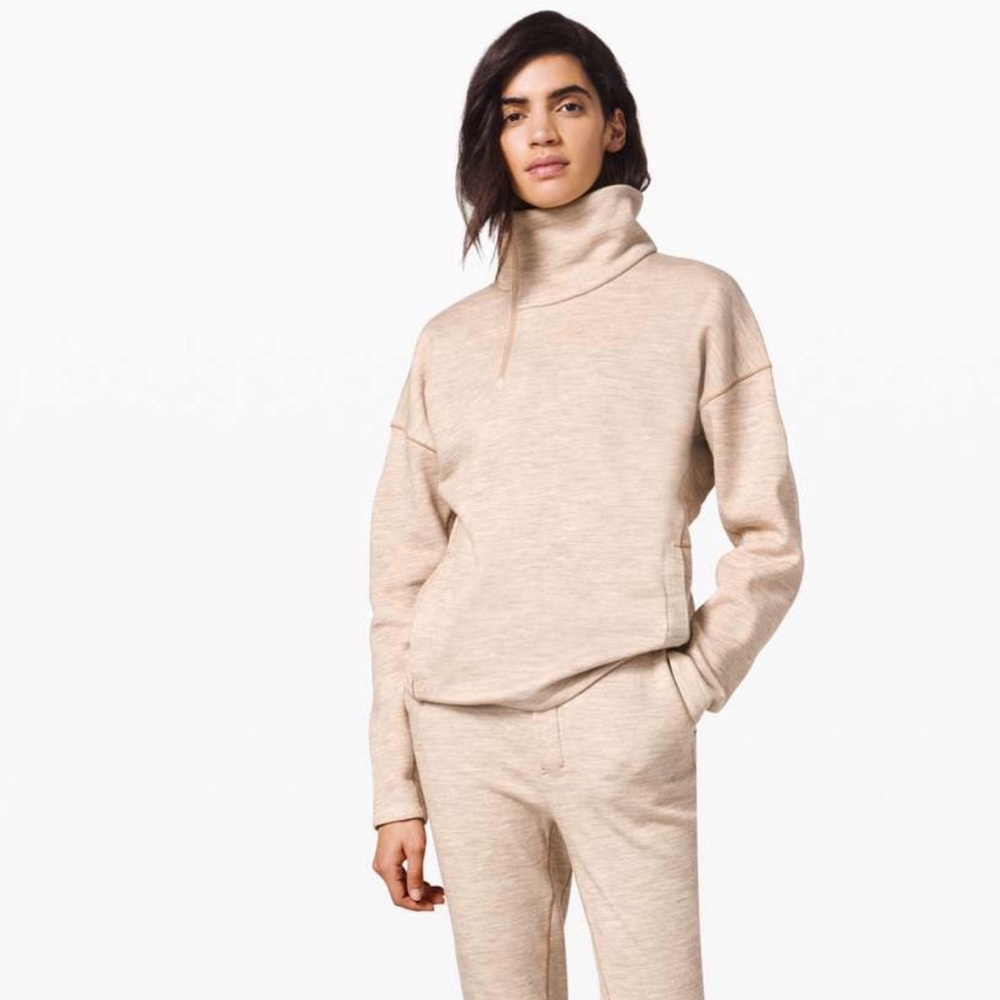 Lululemon Lab Esker 1/2 Zip Pullover Medium Beige Funnel Neck Athleisure